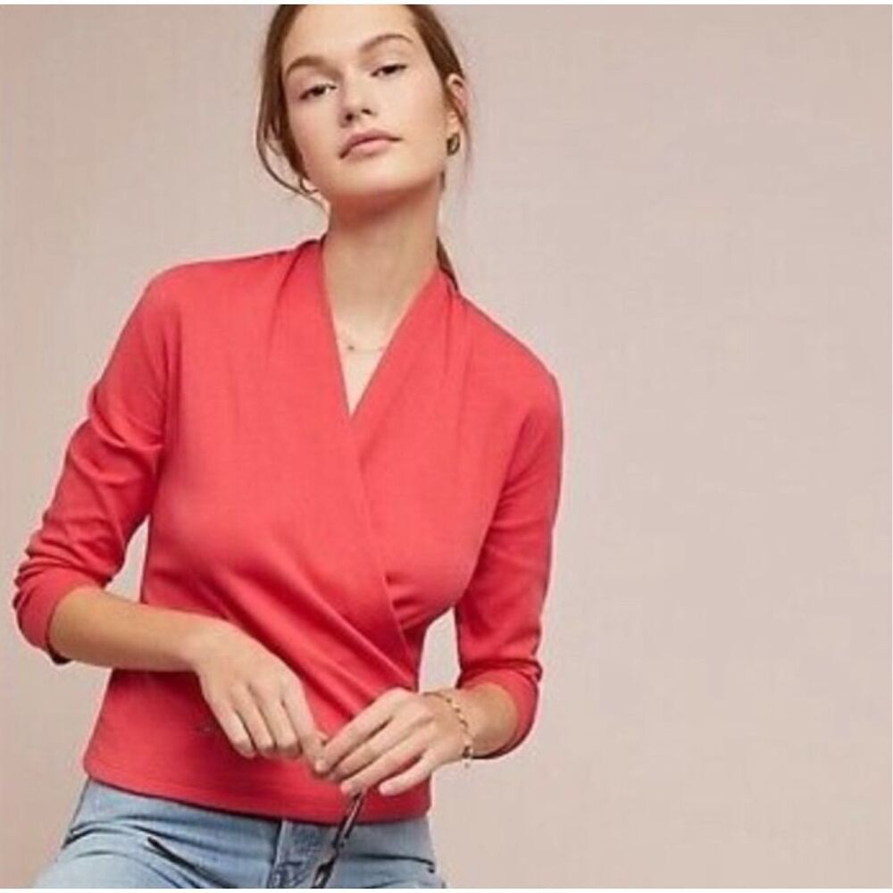 Anthropologie Maeve Cotton blend Curran wrap style blouse top in coral size XS